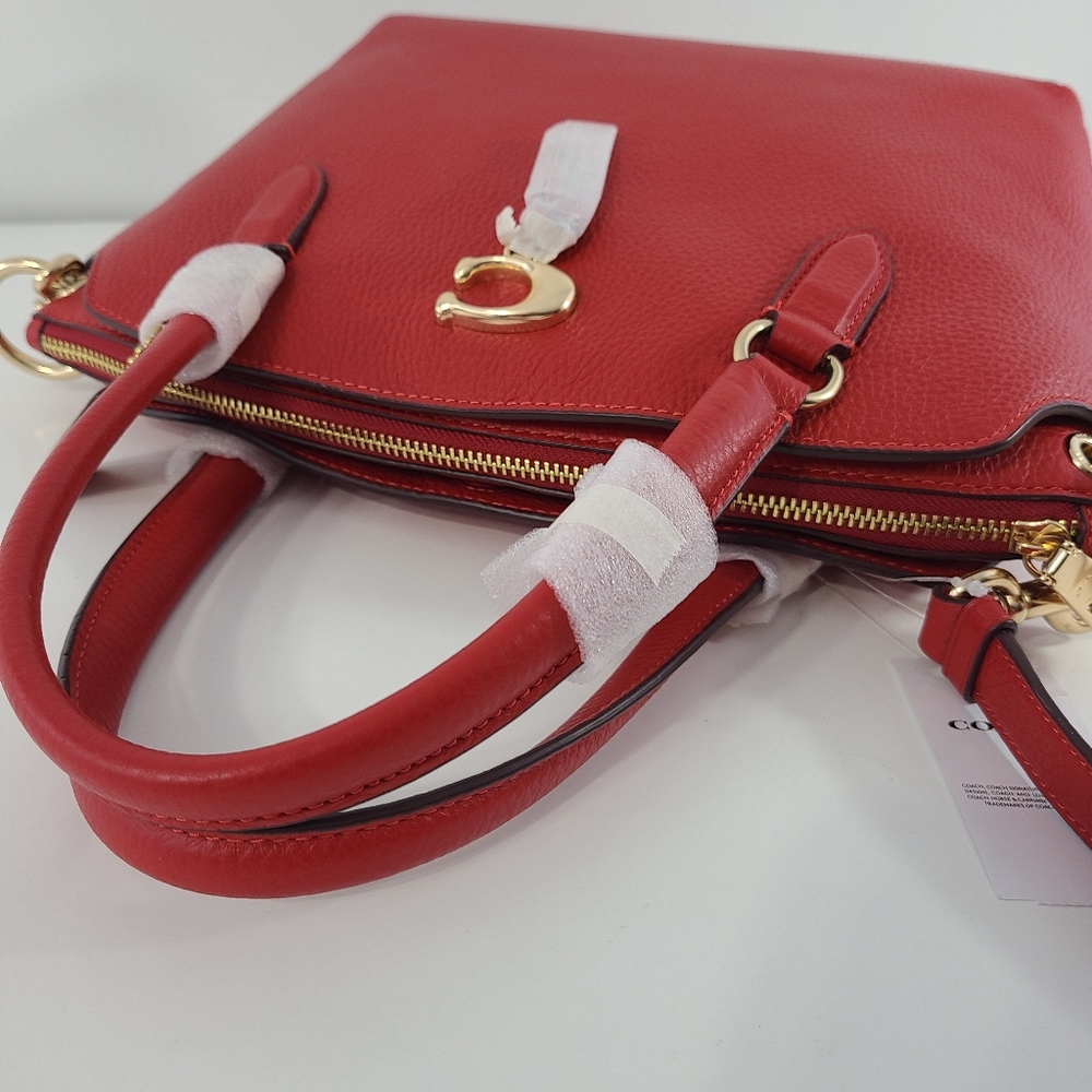 Coach Pebbled Leather Remi Satchel Crossbody NWT Electric Red Goldtone Handbag - Picture 11 of 14